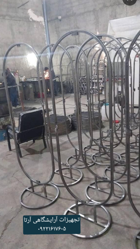 آینه قدی فرم فلزی فورتیک دوسر گرد پایه دار فرم قابل سفارش در دورنگ طلایی و کروم